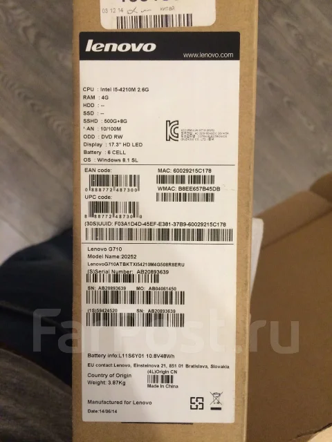 Lenovo IdeaPad G710. 17.3", ��� 4 ��, ���� 500���, WiFi: 1, Bluetooth: 1 ����