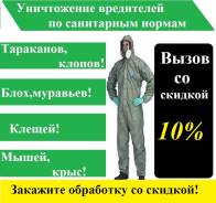 Уничтожение блох, тараканов, клопов, грызунов за 30 минут. Гарантия
