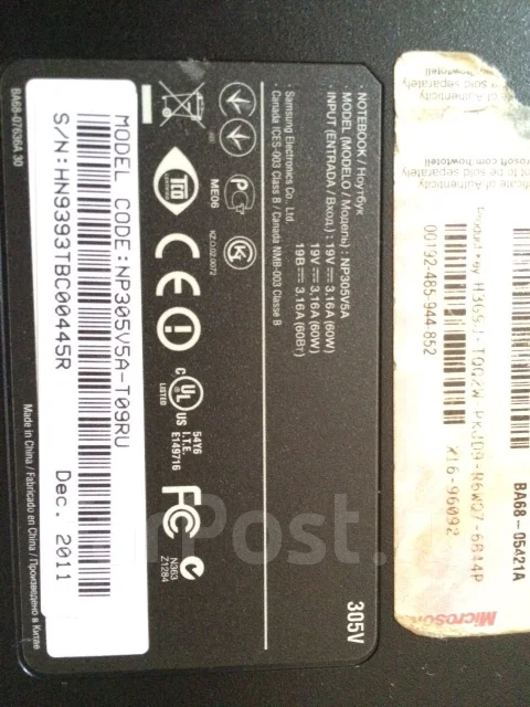 Samsung 305V5A. 15.6", ��� 3072 ��, ���� 300���, WiFi: 1 ����