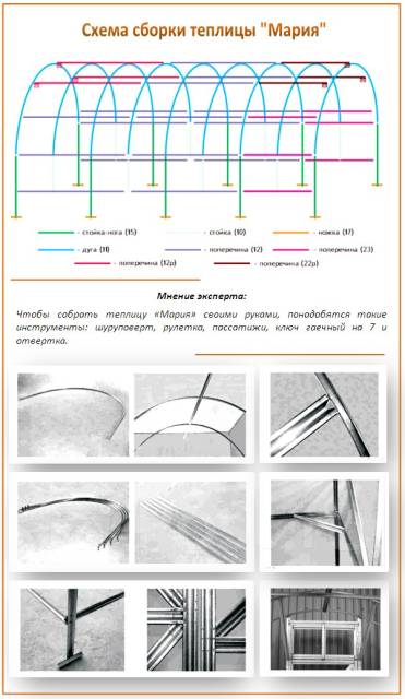 Схема сборки теплицы весна xl