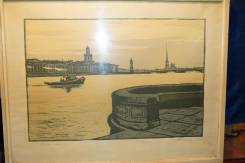 В. С. Слыщенко. Линогравюра "Белые Ночи". СССР, Ленинград, нач. 1960-х. Оригинал