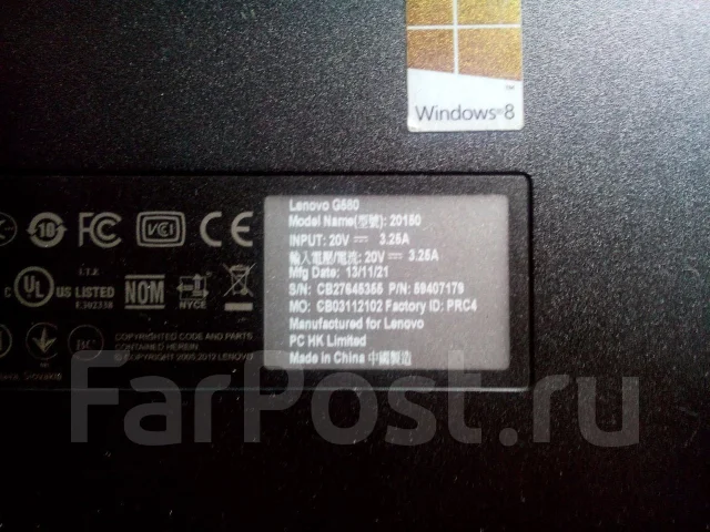 Lenovo G580. 15.6", 2,3����, ��� 4 ��, ���� 500���, WiFi: 1, Bluetooth: 1, ����������� �� 5��. ����