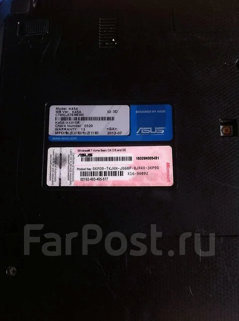 Asus K45A. 14.4", 2,5����, ��� 4 ��, ���� 300���, WiFi: 1, Bluetooth: 1, ����������� �� 3��. ����