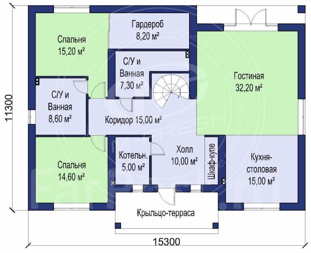 Планировка дома с винтовой лестницей