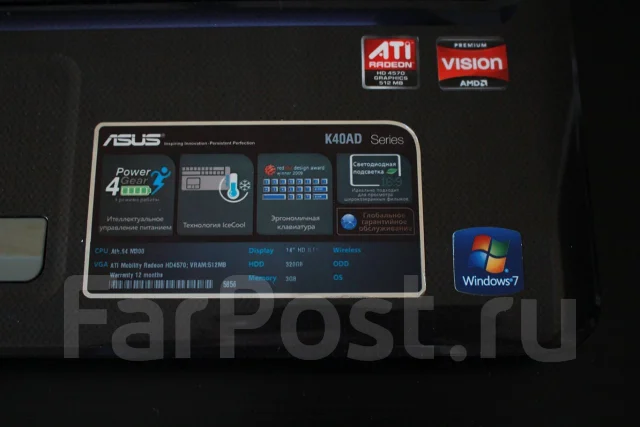 Asus K40AD. 14", 2����, ��� 3072 ��, ���� 320���, WiFi: 1, Bluetooth: 1, ����������� �� 5��. ����