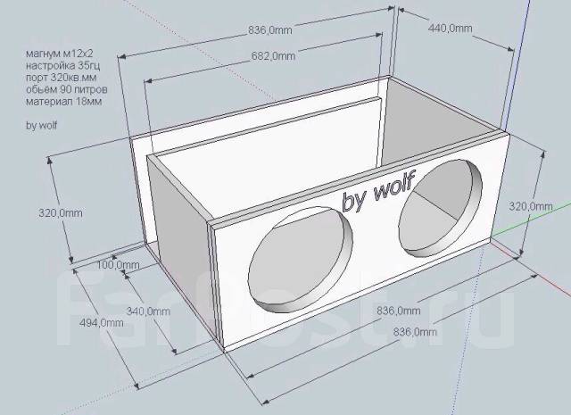Чертеж короба под 2 12 сабвуфера