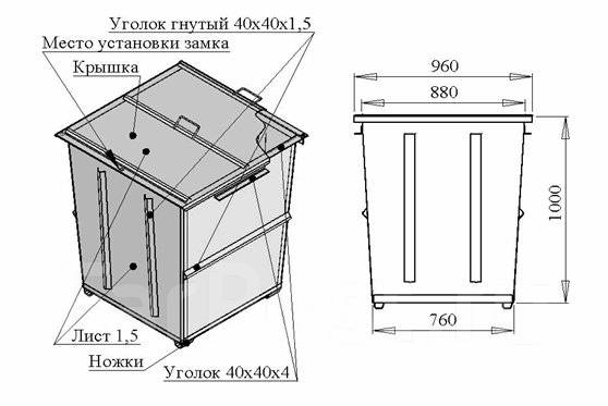 Мусорный бак чертеж металлический