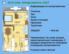 1-комнатная, улица Четвертая 6д. Океанская, застройщик, 54 кв. м. План квартиры
