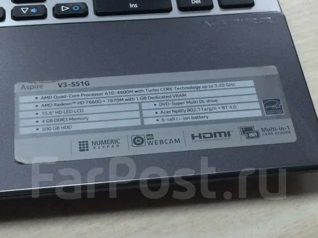 Acer Aspire V3-551G-10464G50Makk. 15.6", 2,3����, ��� 6 ��, ���� 500���, WiFi: 1, Bluetooth: 1, ����������� �� 2��. ����