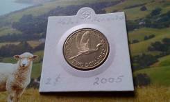 Новая Зеландия. 2 доллара 2005 года. Белая цапля! Большая красивая мон