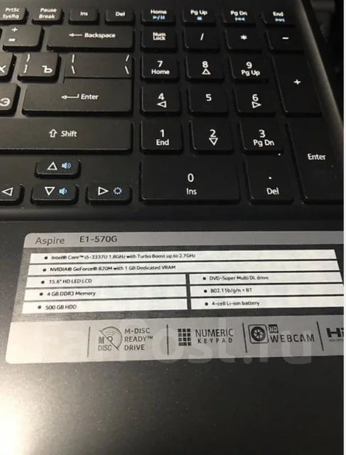 Acer Aspire E1-570G-53334G50Mnkk. 15.6", 1,8����, ��� 4 ��, ���� 500���, WiFi: 1, Bluetooth: 1, ����������� �� 4��. ����