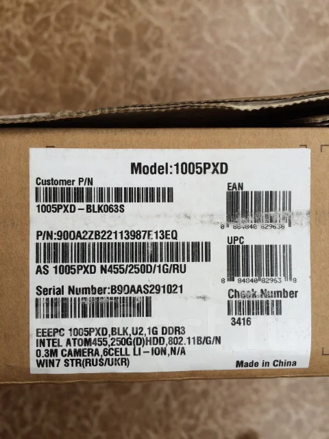 Asus Eee PC 1005PXD. 10.1", 1,7����, ��� 1024 ��, ���� 320���, WiFi: 1, Bluetooth: 1, ����������� �� 5��. ����