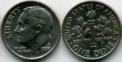 1 дайм 1989 год. США.