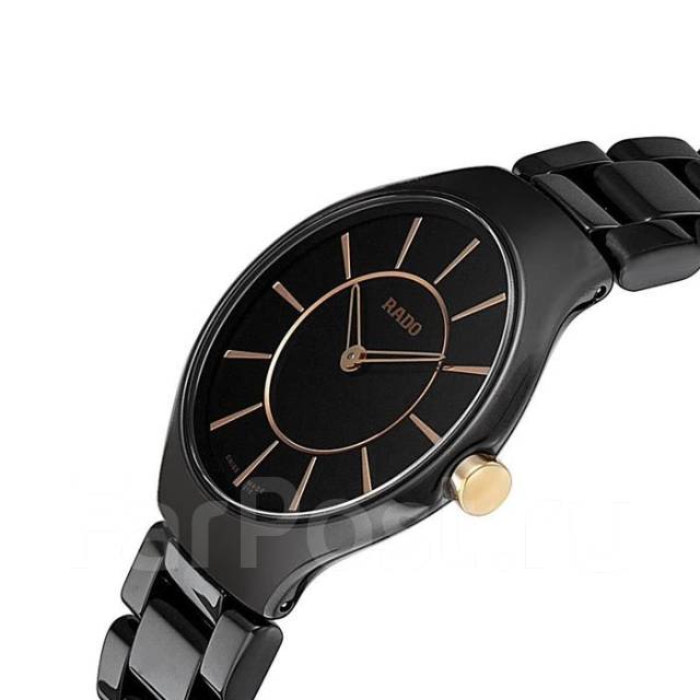 Часы мужские Rado True Thinline керамика кварцевые. Черные, для мужчин ...
