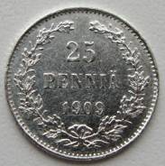 25 пенни 1909 ! Русская Финляндия Серебро 750 пробы.