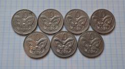 10 центов Новая Зеландия Бабочка 7 монет одним лотом