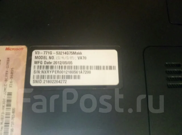 Acer Aspire V3-771G. 17.3", 2 500����, ��� 4 ��, ���� 750���, WiFi: 1, Bluetooth: 1, ����������� �� 3��. ����