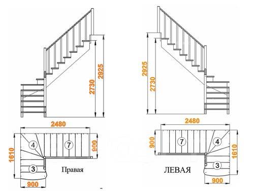 Лестница угловая на второй этаж чертежи