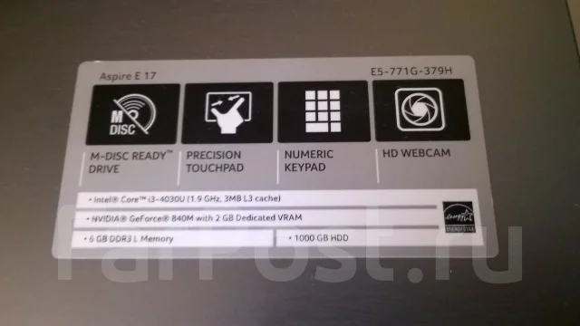 Acer Aspire E5-771G-379H. 17.3", ��� 6 ��, WiFi: 1, Bluetooth: 1 ����