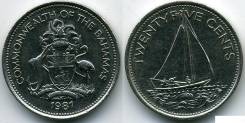 Багамские острова 25 центов 1991 год (иностранные монеты)