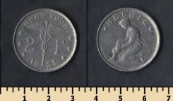 Бельгия 2 франка 1923 год (иностранные монеты)