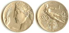 Италия 20 чентизимо 1922 год (иностранные монеты)