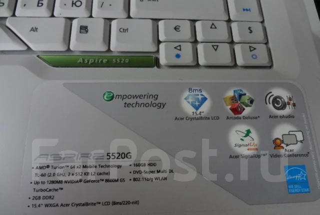 Acer Aspire 5520G. 15.4", 2 000����, ��� 2048 ��, WiFi: 1, Bluetooth: 1, ����������� �� 3��. ����