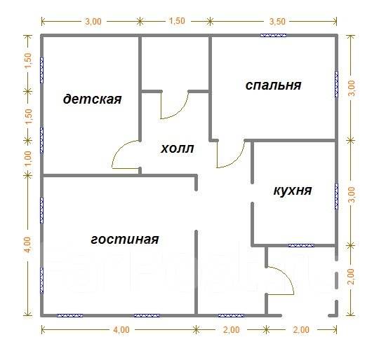 Планировка комнат одноэтажного дома 8 на 8