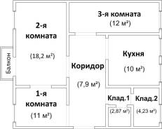3-комнатная, улица Басаргина 1. Патрокл, частное лицо, 66 кв. м. План квартиры