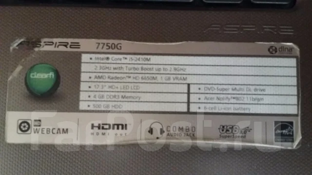 Acer Aspire 7750G. 17.3", ��� 4 ��, ���� 500���, WiFi: 1, Bluetooth: 1 ����