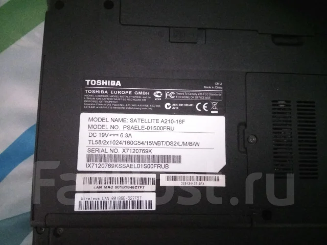 Toshiba Satellite A210-16F. 15.4", 1,9����, ��� 2048 ��, ���� 160���, WiFi: 1, Bluetooth: 1, ����������� �� 2��. ����