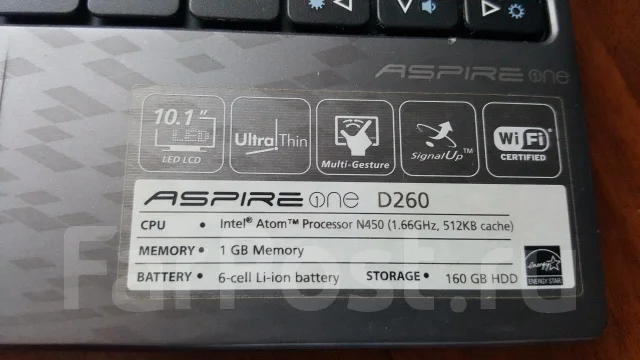 Acer Aspire One D260-13Dkk. 10.1", 1,7����, ��� 1024 ��, ���� 160���, WiFi: 1, ����������� �� 3��. ����