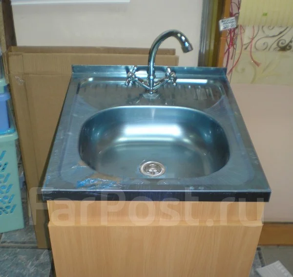 Мойка для кухни из нержавеющей стали накладная с тумбой - фото