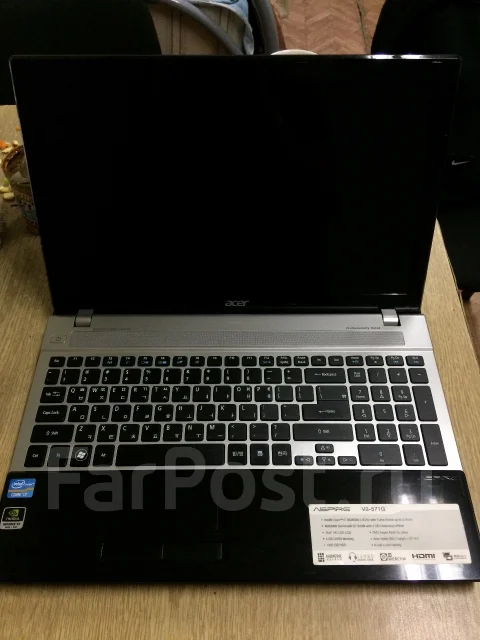 Acer Aspire V3-571G. 15.6", 3,4����, ��� 6 ��, ���� 1 000���, WiFi: 1, Bluetooth: 1, ����������� �� 4��. ����