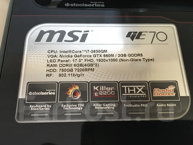 MSI GE70. 17.3", 2,4����, ��� 8 ��, ���� 750���, WiFi: 1, Bluetooth: 1, ����������� �� 3��. ����