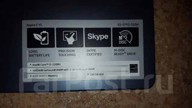 Acer Aspire E5-571G. 4����, ��� 4 ��, ���� 500���, WiFi: 1, Bluetooth: 1 ����