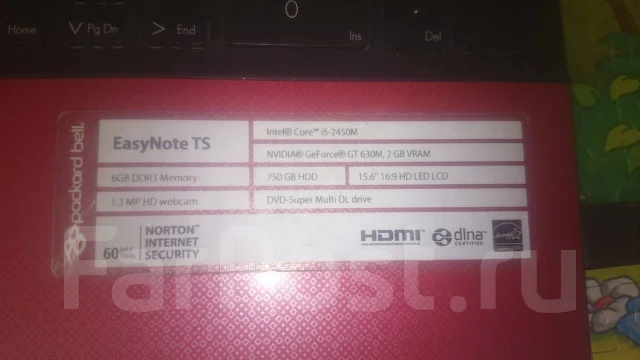 Packard Bell EasyNote TS13. 15.6", 2,5����, ��� 6 ��, ���� 1 000���, WiFi: 1, Bluetooth: 1, ����������� �� 2��. ����