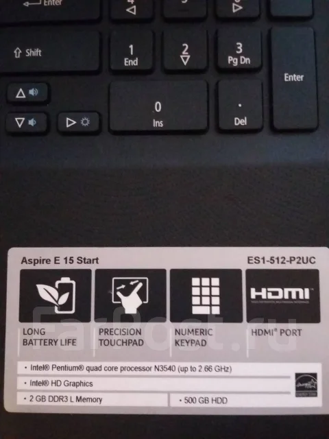 Acer Aspire E15. 15.6", 2,2����, ��� 2048 ��, ���� 500���, WiFi: 1, Bluetooth: 1 ����