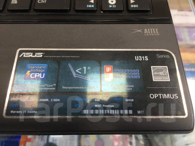 Asus U31SG. 14", 3,2����, ��� 8 ��, ���� 500���, WiFi: 1, Bluetooth: 1, ����������� �� 2��. ����