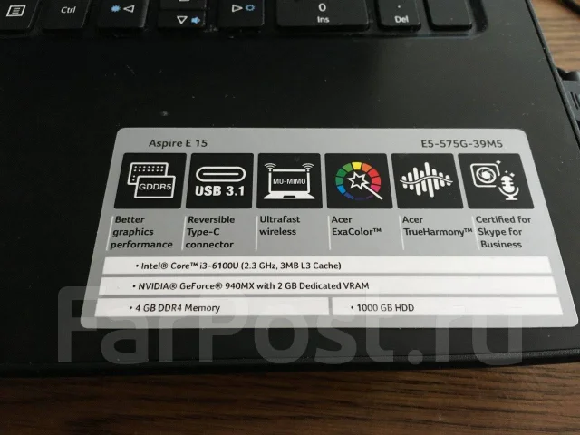 Acer Aspire E15. 15.6", 2,3����, ��� 8 ��, ���� 1 000���, WiFi: 1, Bluetooth: 1, ����������� �� 4��. ����