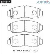 Колодки тормозные F HONDA ACCORD CL ; CM ; CW (03-08), CROSS ROAD RT1 (07-10), INSPIRE ADVICS SN431P