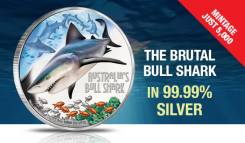 Тувалу 1 доллар 2017 Акула Bull Shark Серия Смертельные и Опасные