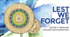 Австралия 2 доллара 2017 Lest We Forget Mintmark 'C' Цветная