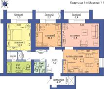 3-комнатная, улица Морская 1-я 11. Центр, частное лицо, 110 кв. м. План квартиры