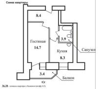 1-комнатная, Тепличная 24. агентство, 36 кв. м.