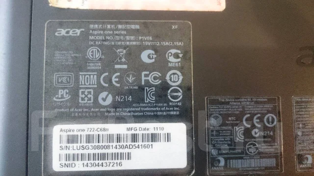 Acer Aspire One 722-C58rr. ���� 300���, WiFi: 1, Bluetooth: 1, ����������� �� 10��. ����