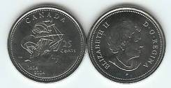 Канада 25 центов 2004 Корабль Парусник. Редкая Unc - монета из ро