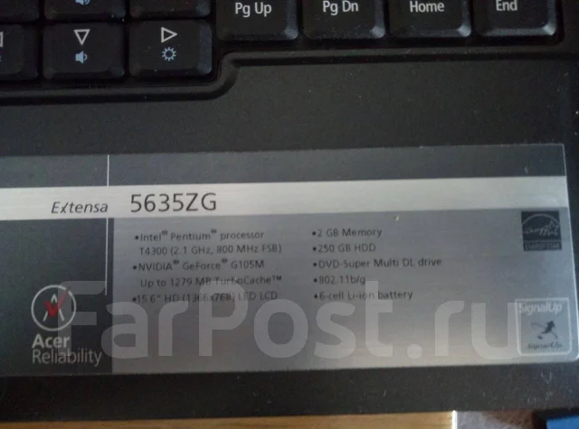 Acer Extensa 5635ZG. 15.6", 2,1����, ��� 2048 ��, ���� 250���, WiFi: 1, ����������� �� 3��. ����