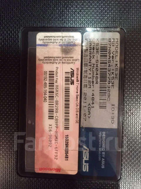 Asus K53E. 15.6", 2,3����, ��� 4 ��, ���� 254���, WiFi: 1, Bluetooth: 1, ����������� �� 1��. ����