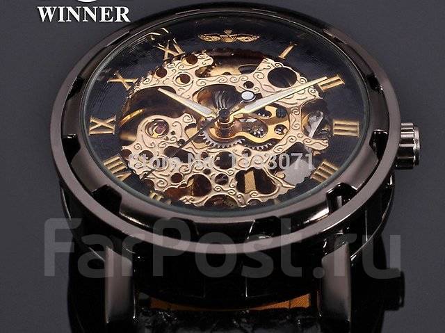 Часы мужские наручные как снять крышку Механические часы Skeleton Black! C автоподзаводом, для мужчин, новый, в наличии